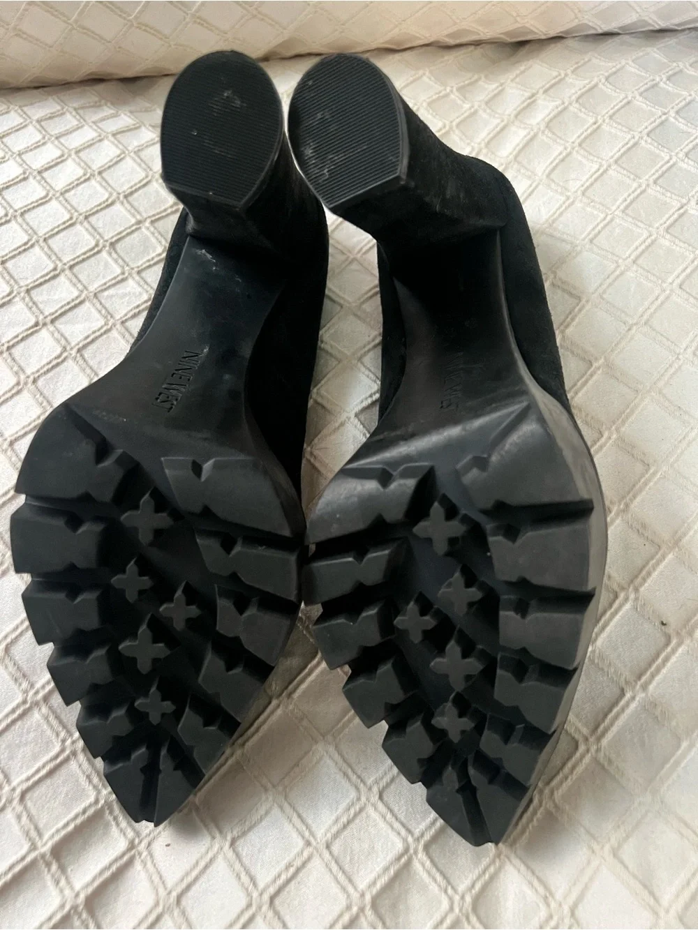 Nine West Black Suede Lug Platform Pumps